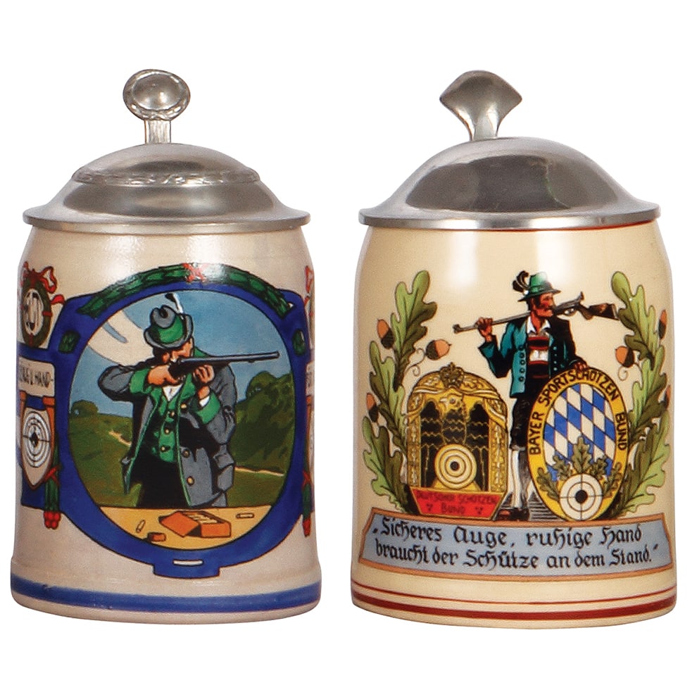 Steins, two, stoneware, .5L, & pottery, .5L. (1 of 5)