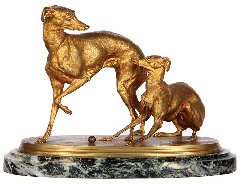Bronze figurine,  signed P.J. Mene, Two Dogs (1 of 3)