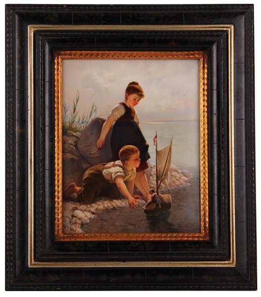 KPM porcelain plaque, signed C. Mtt., children (1 of 2)