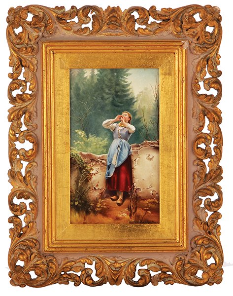 Porcelain plaque, signed Zasche, woman (1 of 2)
