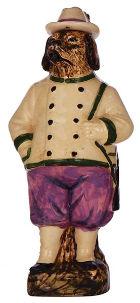 Pottery bottle, Made in France, Dog Hunter: Pottery bottle, 11.5'' ht., marked Made in France, Dog Hunter, majolica glaze, mint