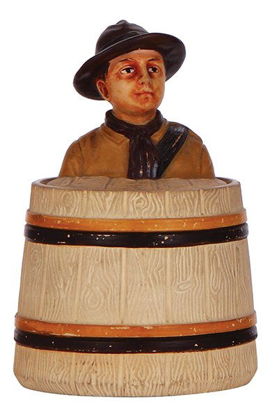 Tobacco jar, Boy Scout on barrel (1 of 2)