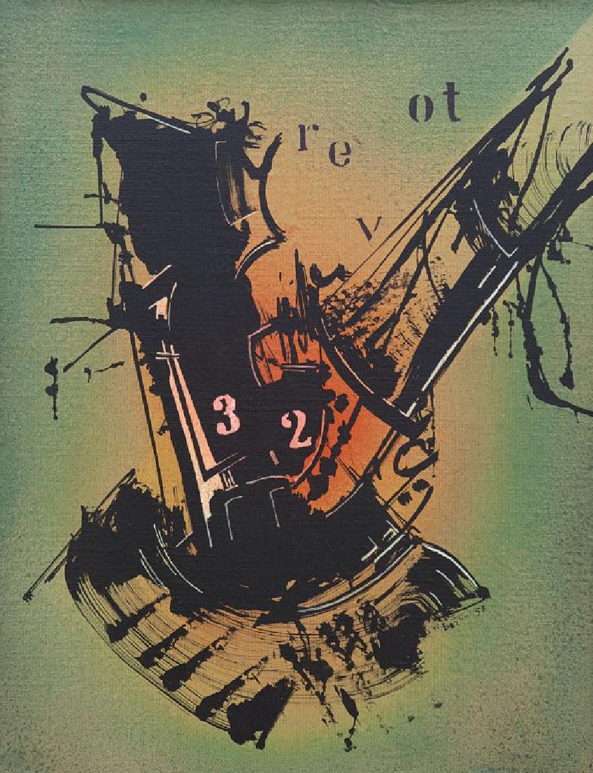 GIANNI BERTINI (1922-2010) Le DÃ©part d'Ulysse: GIANNI BERTINI (1922-2010) Le DÃ©part d'Ulysse 1958 olio su tela cm 65x50 firmato, datato e titolato sul retro sul retro: etichetta dell'Archivio Gianni Bertini autentica su foto a dell'Archivio Gia