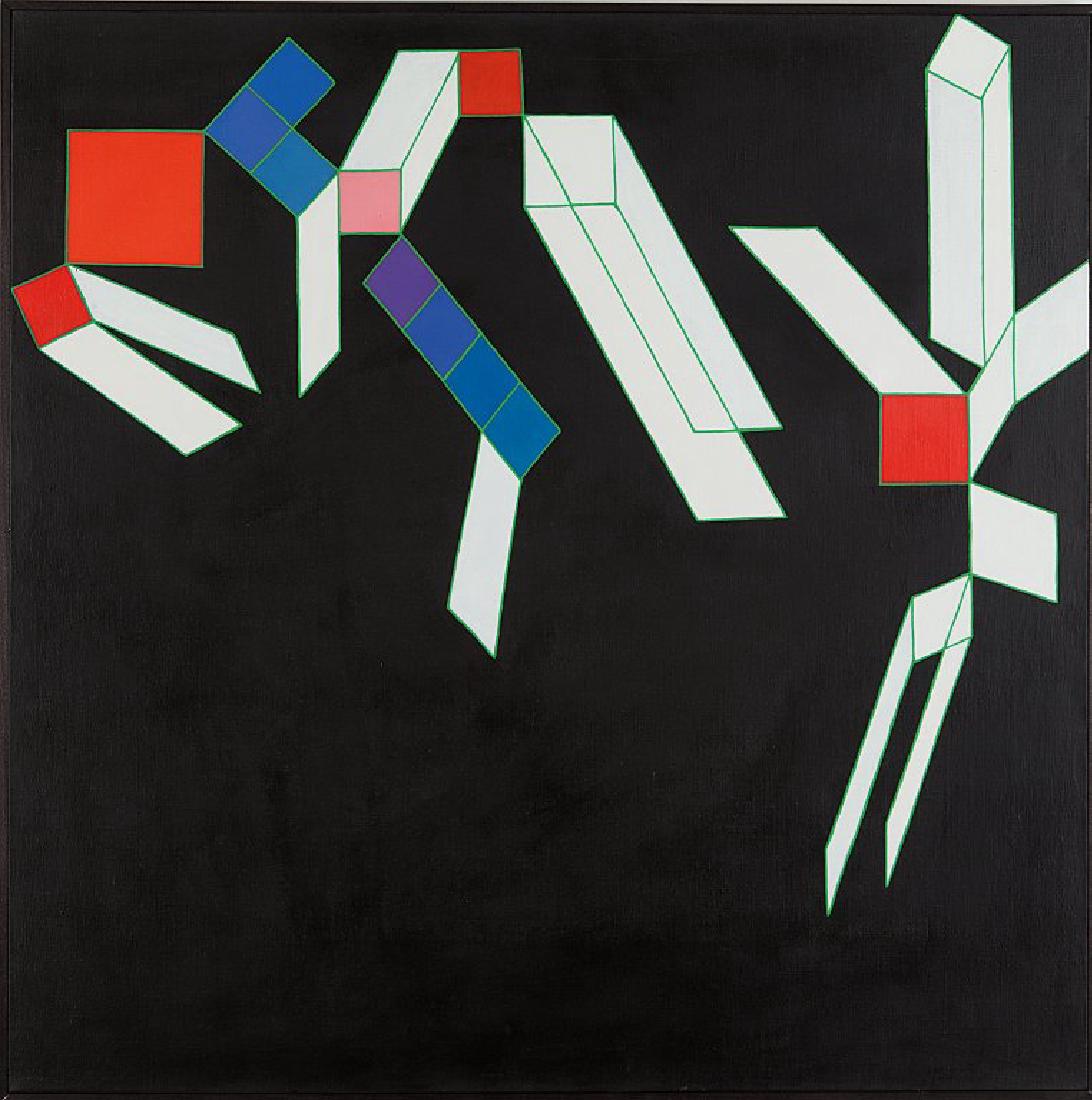 ACHILLE PERILLI (1927-) A David rende visita: ACHILLE PERILLI (1927-) A David rende visita Malevic 1980 olio su tela cm 120x120 firmato, datato e titolato sul retro autentica dell'artista su foto provenienza: giÃ Collezione Sotheby's Londra 25