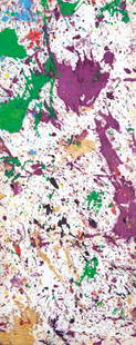 SHOZO SHIMAMOTO (1928-2013) Senza: SHOZO SHIMAMOTO (1928-2013) Senza titolo Performance di Palazzo Ferretto, Genova 2008 acrilico su tessuto cm 145x60 firmato sul retro regalo dell'artista all'attuale proprietario, come da dichiarazion