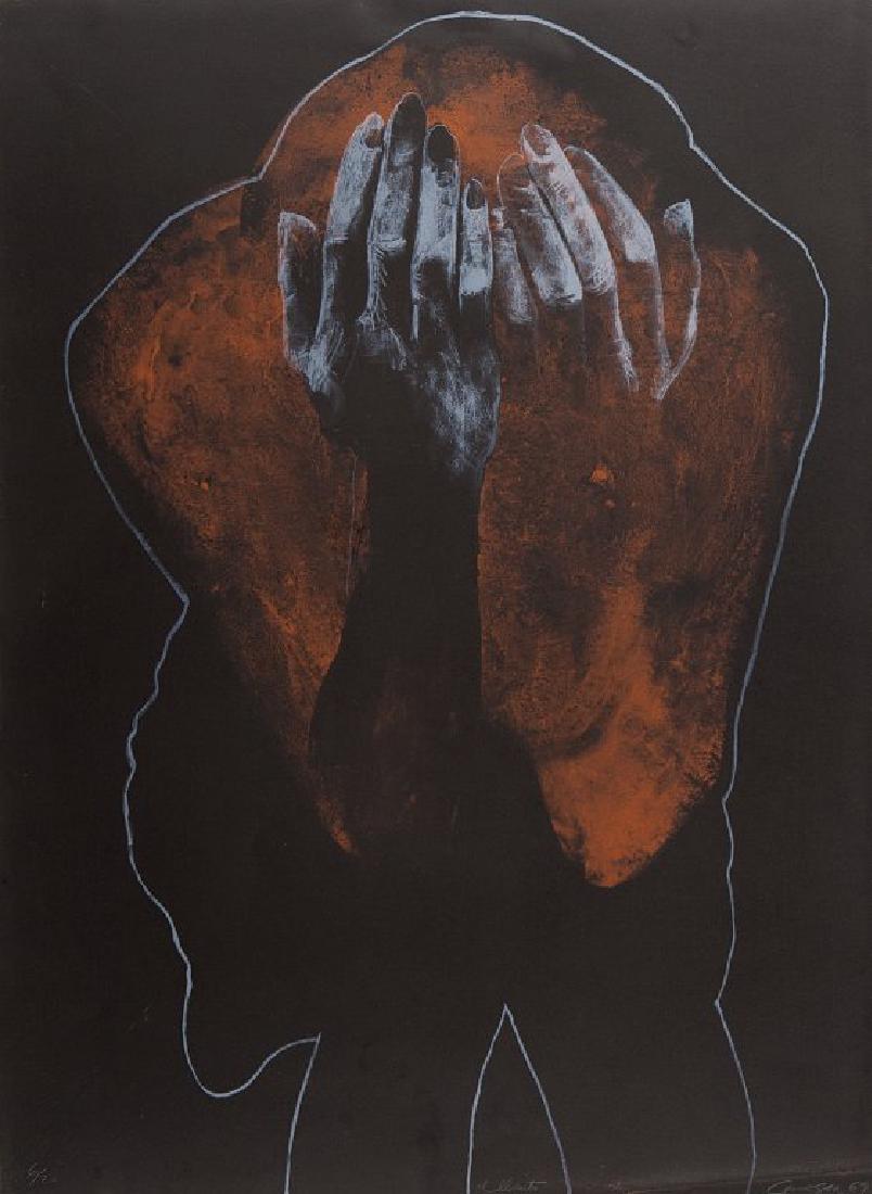 RAFAEL CANOGAR (1935-) Il pianto: RAFAEL CANOGAR (1935-) Il pianto 1969 litografia cm 75x55 esemplare 6/20 firmato in basso a destra titolato in basso al centro numerato in basso a sinistra autentica dell'artista su foto Il pianto 196