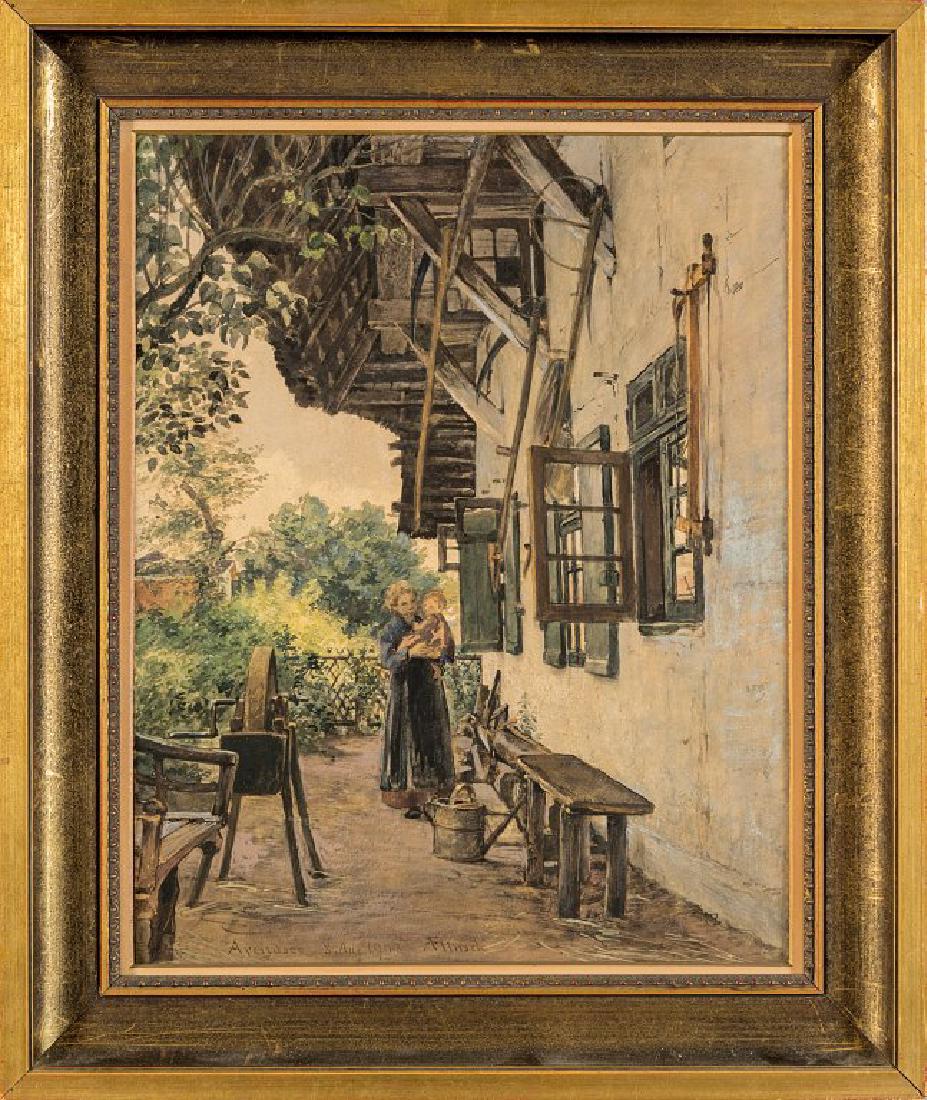 A.Flinsch (1834-1912) "La famiglia del falegname": A.Flinsch (1834-1912) "La famiglia del falegname" acquarello cm. 30x37