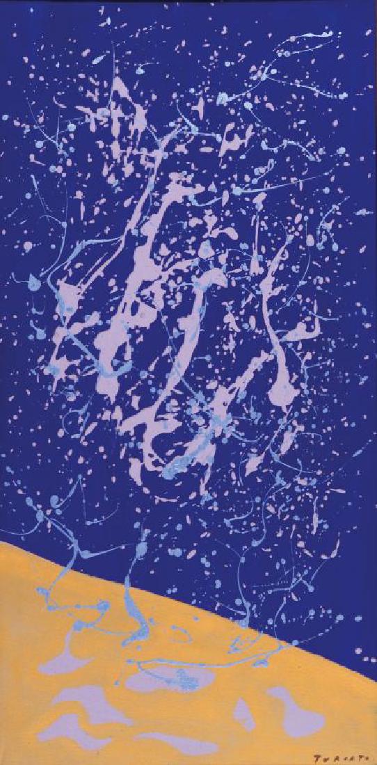 GIULIO TURCATO (1912-1995) Itinerari (Fine: GIULIO TURCATO (1912-1995) Itinerari (Fine anni Settanta) olio e tecnica mista su tela cm 120x60 firmato in basso a destra firmato sul retro autentica su foto dell'Archivio Giulio Turcato N. ML60814EZ