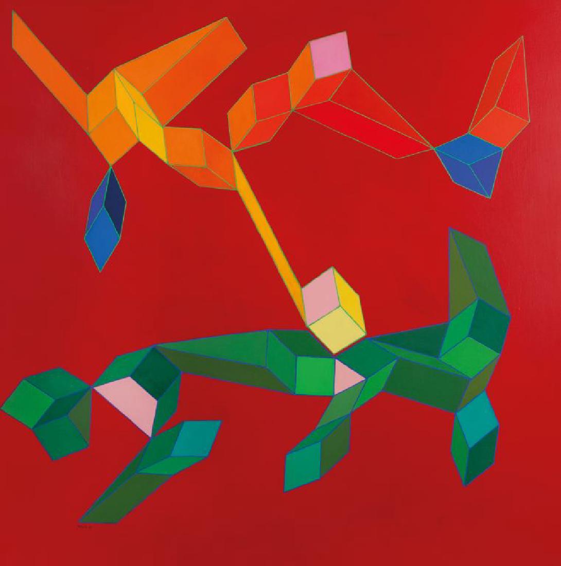 ACHILLE PERILLI (1927-) Spazio futuro: ACHILLE PERILLI (1927-) Spazio futuro 1997 tecnica mista su tela cm 150x150 firmato e datato in basso a sinistra firmato, datato e titolato sul retro autentica dell'artista su foto l'opera sarÃ ins