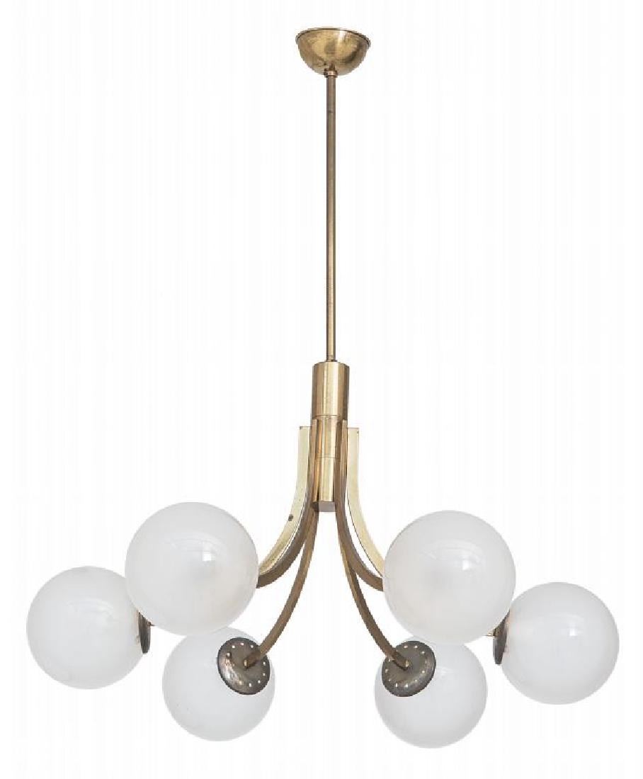 UN LAMPADARIO, anni '50.  Ottone, vetro (1 of 1)