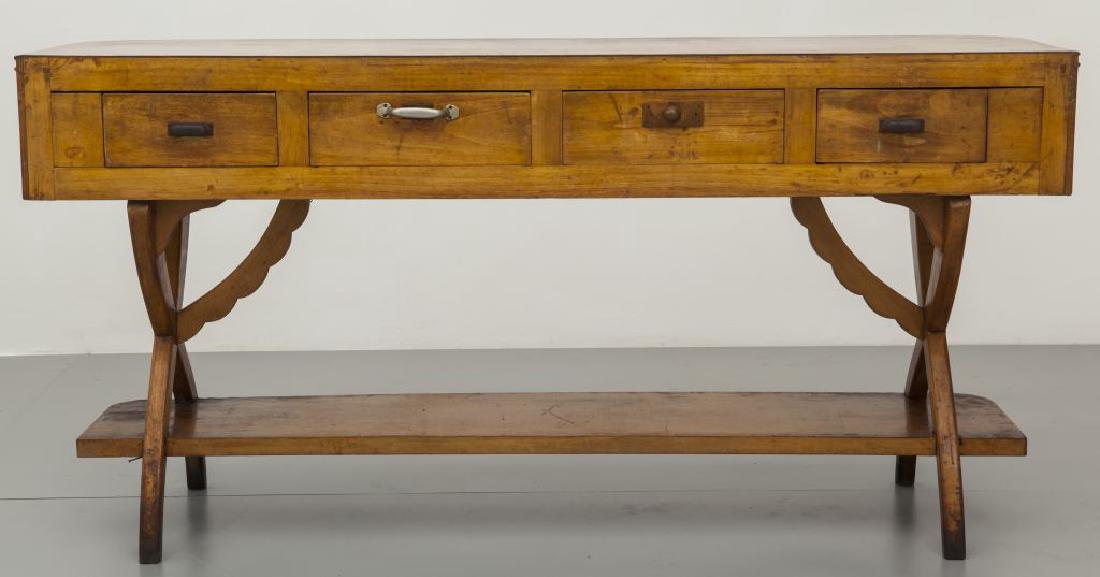 UN BANCONE DA NEGOZIO, anni '50. Legno di: UN BANCONE DA NEGOZIO, anni '50. Legno di ciliegio, legno impiallacciato in ciliegio. Cm 91 (h) x 184 x 52.