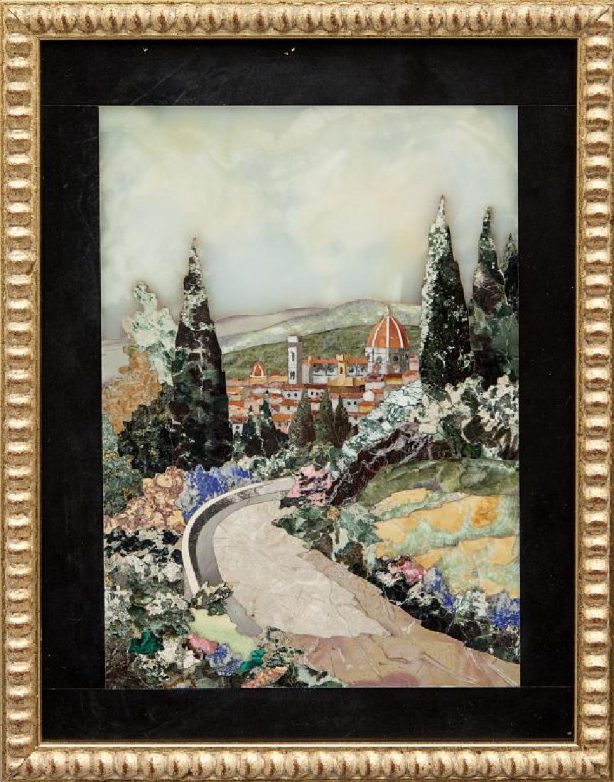 Veduta di Firenze, formella in pietra dura: Veduta di Firenze, formella in pietra dura sec.XX cm. 23x30