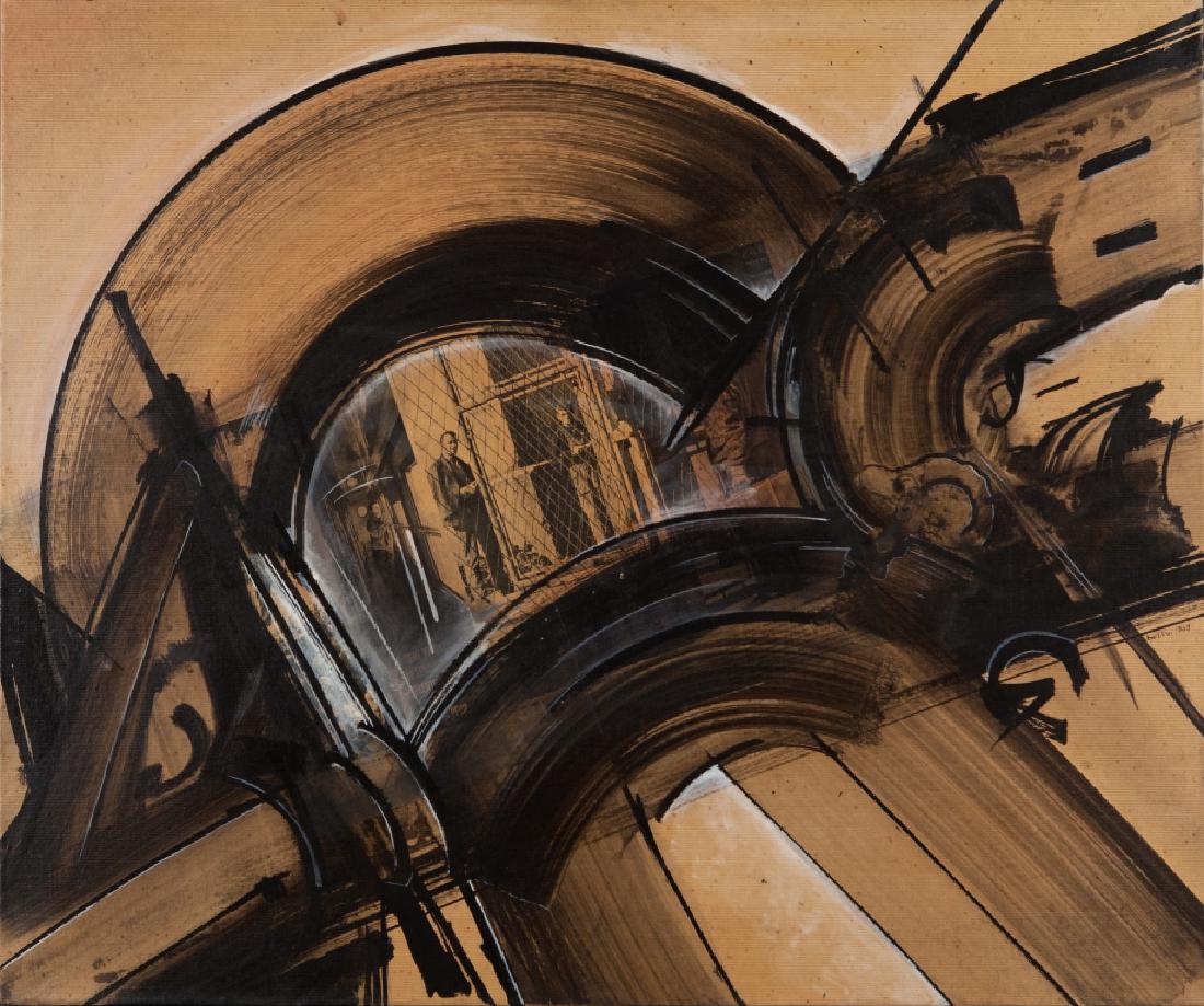 GIANNI BERTINI (1922-2010) La Prison: GIANNI BERTINI (1922-2010) La Prison d'Artaxerxes 1961 acrilico su carta su tela cm 85x100 firmato e datato in basso a destra firmato, datato e titolato sul retro sul retro: etichetta di Mec Art, Pari