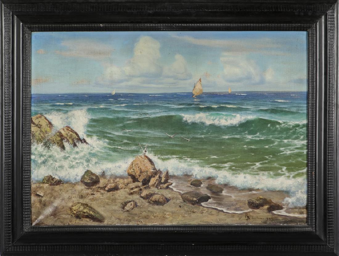 "Marina con gabbiani" olio f.to in b. a ds. R:B: (1 of 1)