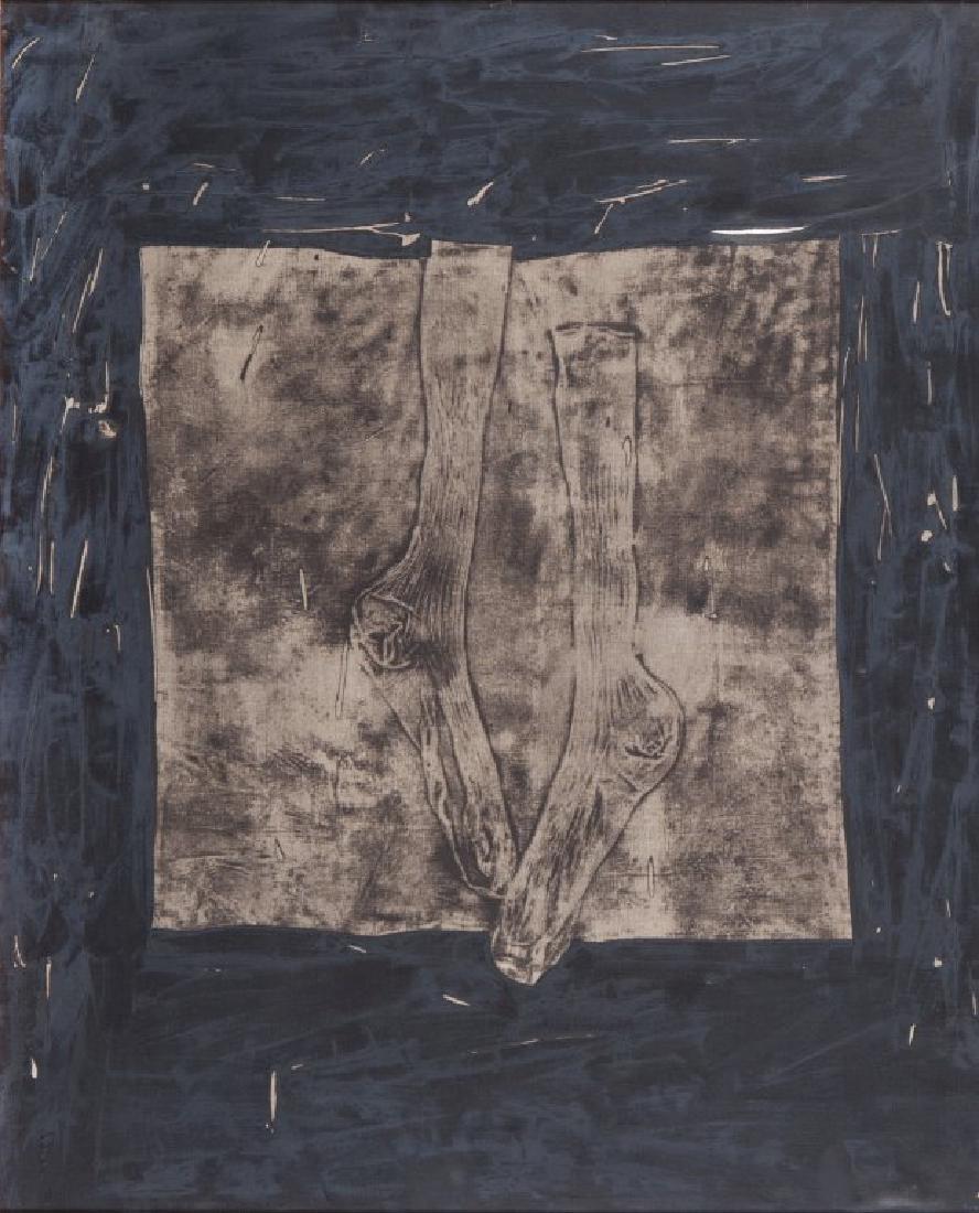 ANTONIO RECALCATI (1938-) Calze: ANTONIO RECALCATI (1938-) Calze 1961 acrilico su tela cm 100x80 firmato, datato e titolato sul retro sul retro: etichetta e timbri del Centre National d'Art George Pompidou, Parigi Calze 1961 acrylic