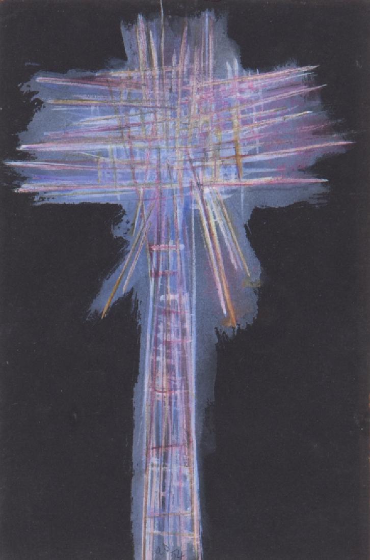 ACHILLE PERILLI (1927-) Senza titolo: ACHILLE PERILLI (1927-) Senza titolo 1954 pastelli e tempera su carta cm 30x20 firmato e datato in basso al centro sul retro: etichetta de La Scaletta Galleria-Edizioni d'Arte, San Polo di Reggio Emil