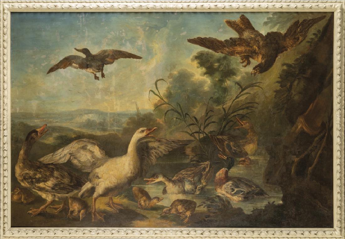 Angelo Maria CRIVELLI detto IL CRIVELLONE: Angelo Maria CRIVELLI detto IL CRIVELLONE (-1730) "Animali da palude" olio cm. 230x150