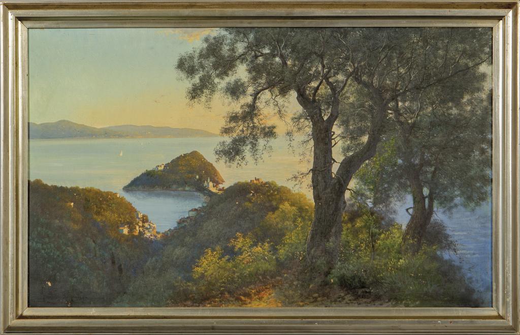 HENRY MARKO' (1855-1921) La baia del silenzio: HENRY MARKO' (1855-1921) La baia del silenzio a Sestri Levante olio cm.100x60