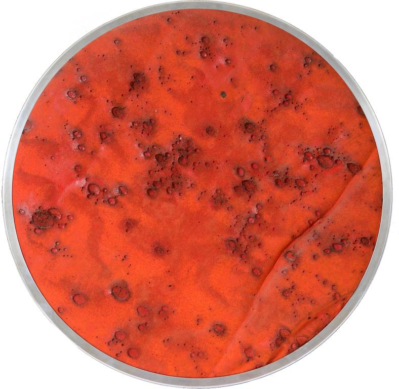 GIULIO TURCATO (1912-1995) Superficie lunare: GIULIO TURCATO (1912-1995) Superficie lunare (inizio anni Settanta) olio e tecnica mista su gommapiuma incollata su legno Ã˜ cm 40 firmato sul retro autentica su foto dell'Archivio Giulio Turcato N.