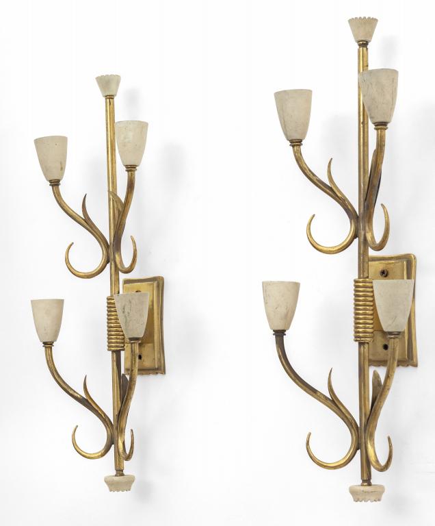 DUE LAMPADE DA PARETE, anni '40.  Ottone, (1 of 2)