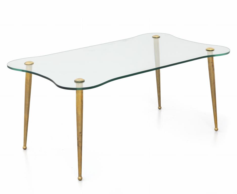 UN TAVOLINO, anni '50.  Ottone, cristallo (1 of 1)