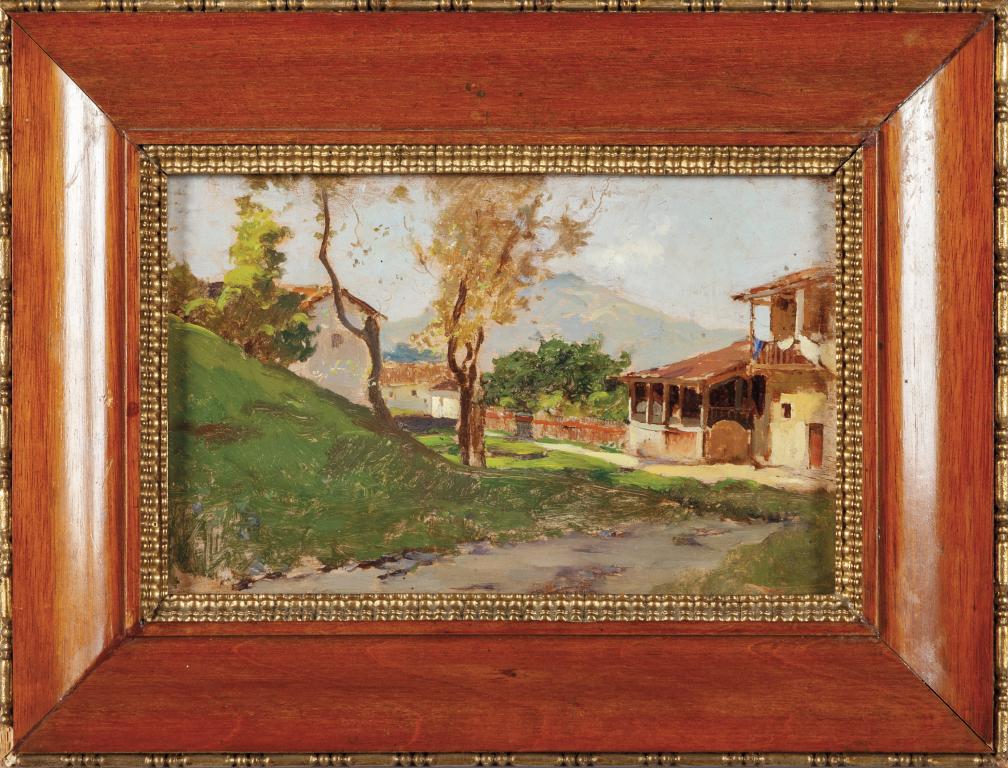 ITALICO BRASS (1870-1943) Feltre 1898 olio: ITALICO BRASS (1870-1943) Feltre 1898 olio su tavoletta cm.24x15 f.to nel retro