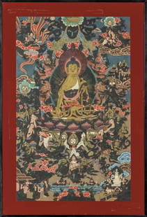 Tanka su seta raffigurante Budda cm. 44x73: Tanka su seta raffigurante Budda cm. 44x73