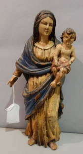 Madonna con Bambino, scultura in legno intagliato: Madonna con Bambino, scultura in legno intagliato e laccato sec.XIX h.cm.30