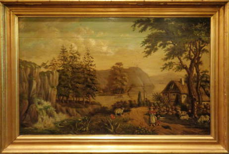 "Paesaggio con cascata" olio, sec.XX cm.: "Paesaggio con cascata" olio, sec.XX cm. 103x62