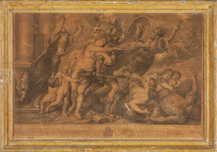 "Marte" stampa da Pietro Paolo Rubens, cornice: "Marte" stampa da Pietro Paolo Rubens, cornice antica in legno marmorizzato cm. 73x50