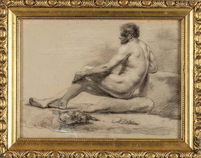 "Nudo maschile" disegno accademico,: "Nudo maschile" disegno accademico, sec.XIX cm. 27x20