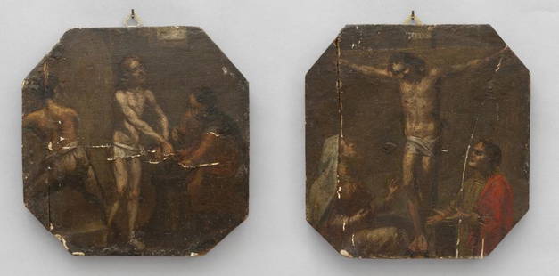 Due formelle della Via Crucis, olii su tavola: Due formelle della Via Crucis, olii su tavola sec.XVIII cm. 25x25