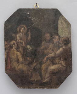 "GesÃ¹ e i dottori" olio su tavola: "GesÃ¹ e i dottori" olio su tavola sec.XVIII cm. 25x30