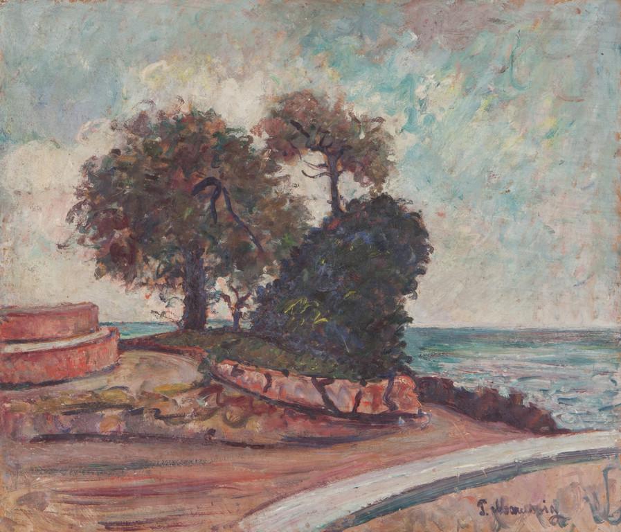 PIERO MARUSSIG (1879-1937) Promontorio: PIERO MARUSSIG (1879-1937) Promontorio olio su tavola cm 60x70 firmato in basso a destra sul retro: etichetta della XVII Esposizione Internazionale d'Arte di Venezia (1930) etichetta della Galleria Mi
