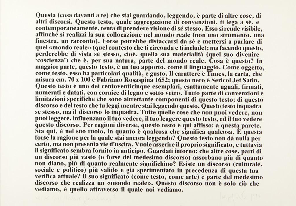 JOSEPH KOSUTH (1945-) Senza titolo: JOSEPH KOSUTH (1945-) Senza titolo 1978 serigrafia cm 70x100 esemplare 48/125 firmato e datato in basso a destra numerato in basso a sinistra Untitled 1978 silkscreen 27,55x39,37 in edition 48/125 sig