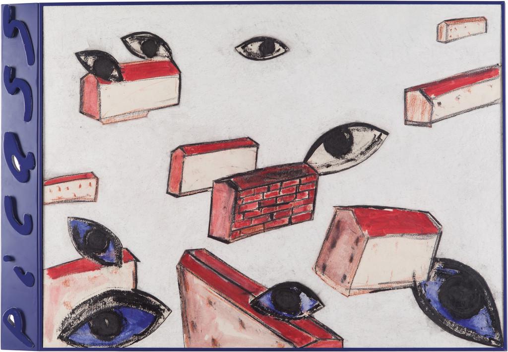 ENZO CUCCHI (1949-) Senza titolo (The age of: ENZO CUCCHI (1949-) Senza titolo (The age of Jesus) 1996 tecnica mista e collage su carta applicata su tavola in cornice di metallo dipinto cm 76x110 firmato e datato sul retro sul retro: etichetta de