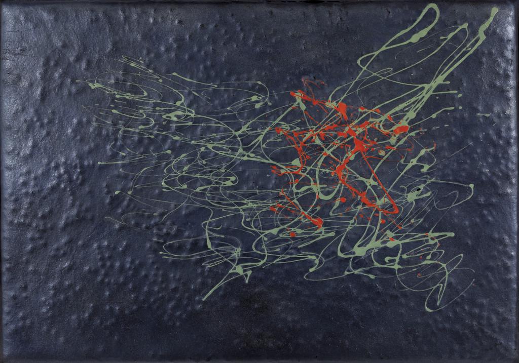 GIULIO TURCATO (1912-1995) Itinerari (inizio: GIULIO TURCATO (1912-1995) Itinerari (inizio anni 70) olio e acrilico su gommapiuma incollata su tela cm 70x100 firmato sul retro sul retro: n. di repertorio SP90917ME04CA autentica su foto dell'Archi