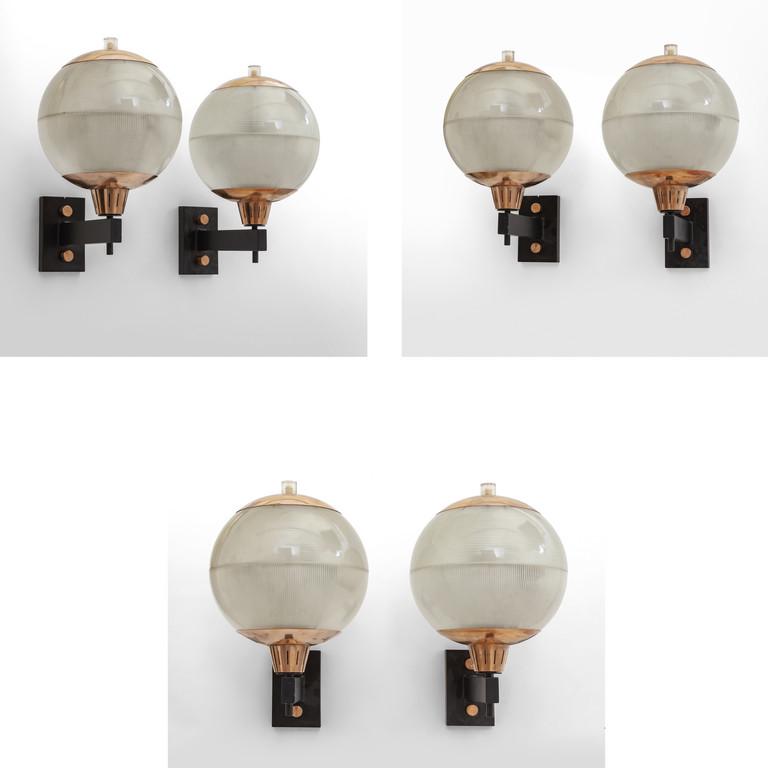 SEI LAMPADE DA PARETE, anni '60. Rame, metallo (1 of 4)