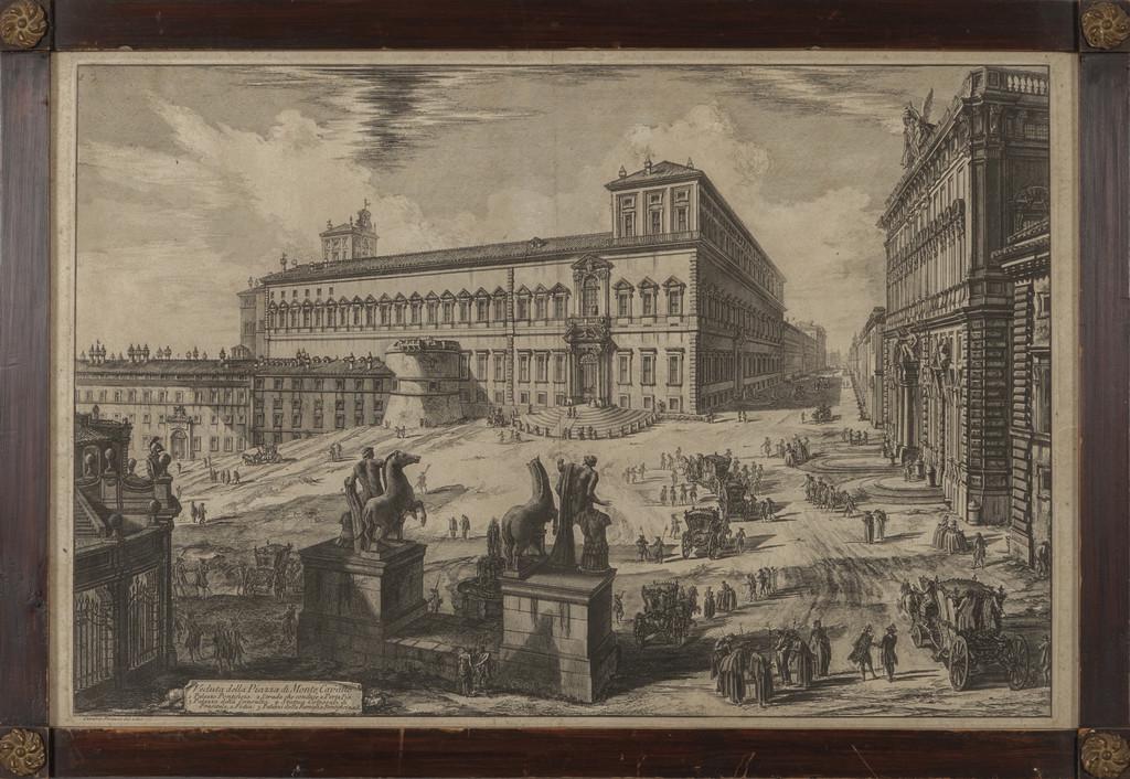 GIOVANNI BATTISTA PIRANESI (1720-1778): GIOVANNI BATTISTA PIRANESI (1720-1778) "Veduta del Quirinale" antica stampa cm. 74x49
