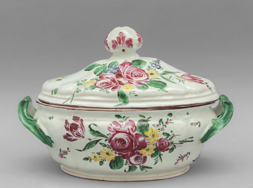 Zuppiera in ceramica, decoro alla rosa, Pesaro (1 of 1)