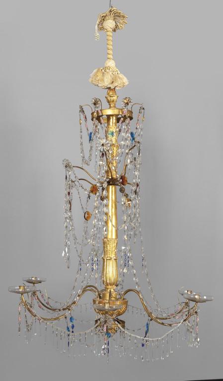 Lampadario a sei luci, fusto in legno intagliato (1 of 1)