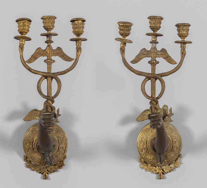 Coppia di bracci portaluce in bronzo dorato e (1 of 3)