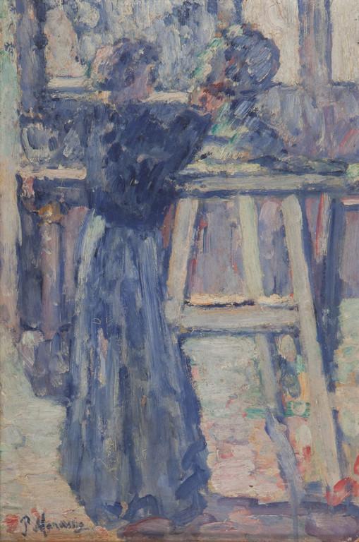 PIERO MARUSSIG (1879-1937) Ragazza nello: PIERO MARUSSIG (1879-1937) Ragazza nello studio olio su tavola cm 36x24 firmato in basso a sinistra Ragazza nello studio oil on board 14,17x9,44 in signed lower left