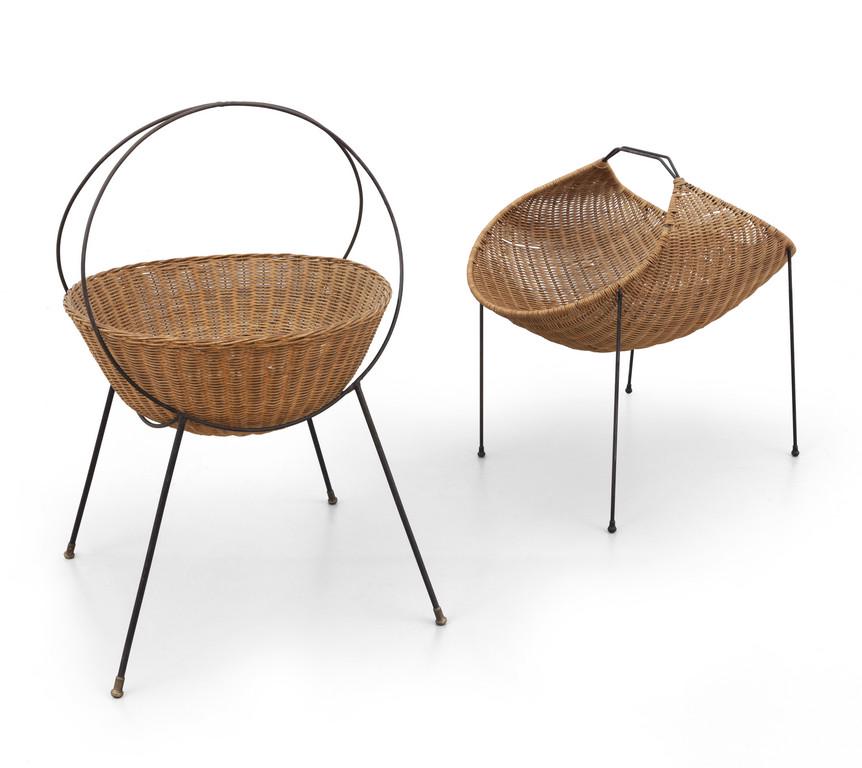 DUE CESTINI PORTARIVISTE, anni '50.  Tondino (1 of 1)