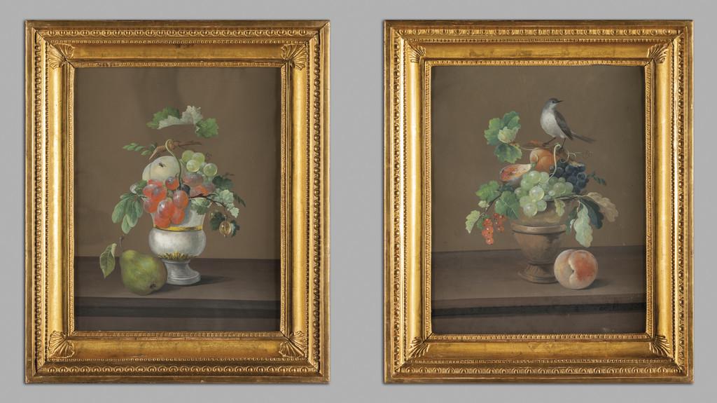 Scuola francese sec.XIX "Vasi con fiori e frutta" (1 of 3)