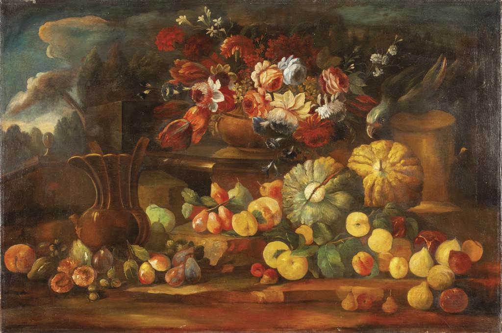 "Natura morta con fiori, frutta e zucche" olio (1 of 1)