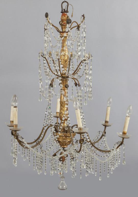 Lampadario Luigi XVI con fusto in legno (1 of 1)