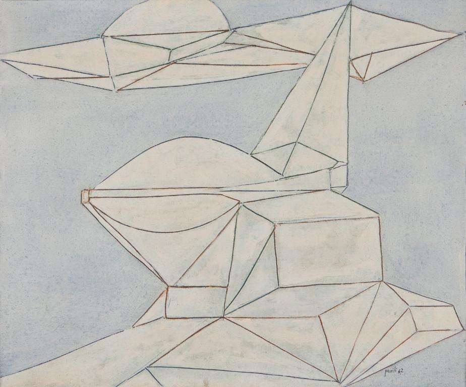 ACHILLE PERILLI (1927-) La mia vita in una: ACHILLE PERILLI (1927-) La mia vita in una goccia d'acqua 1967 tecnica mista su tela cm 54x65 firmato e datato in basso a destra firmato, datato e titolato sul retro sul retro: etichetta di Marlboroug