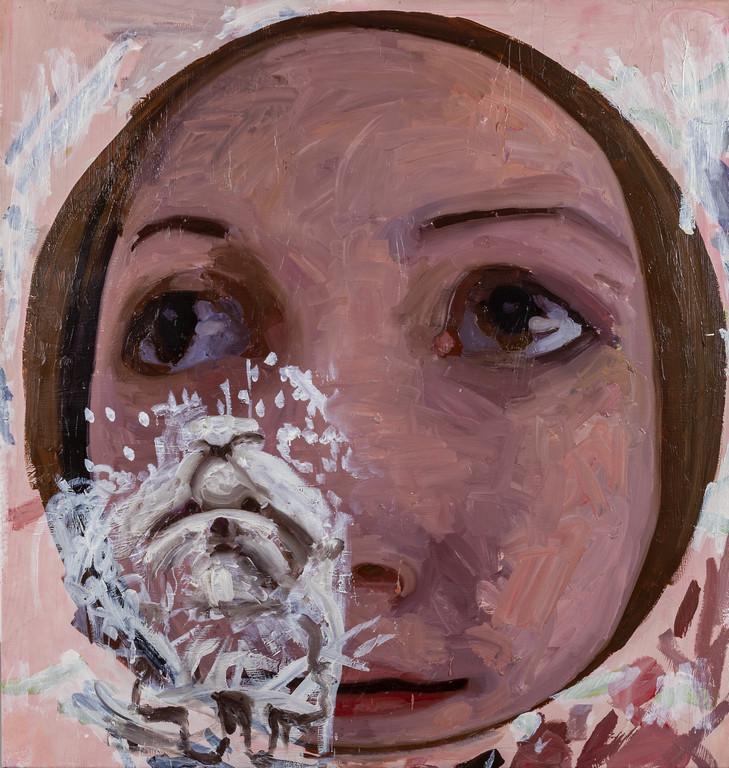 RYAN MENDOZA (1971-) Ryan, tell me more lies: RYAN MENDOZA (1971-) Ryan, tell me more lies of your beautiful olio su tela cm 138x130 titolato sul retro autentica dell'artista su foto Ryan, tell me more lies of your beautiful oil on canvas 54,33x5