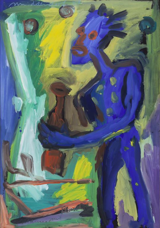 HELMUT MIDDENDORF (1953-) ... mit flasche: HELMUT MIDDENDORF (1953-) ... mit flasche 1987 acrilico su tavola cm 100x70 firmato e datato in alto a sinistra titolato in basso a sinistra sul retro: timbro della Galleria Galliani, Genova ... mit f